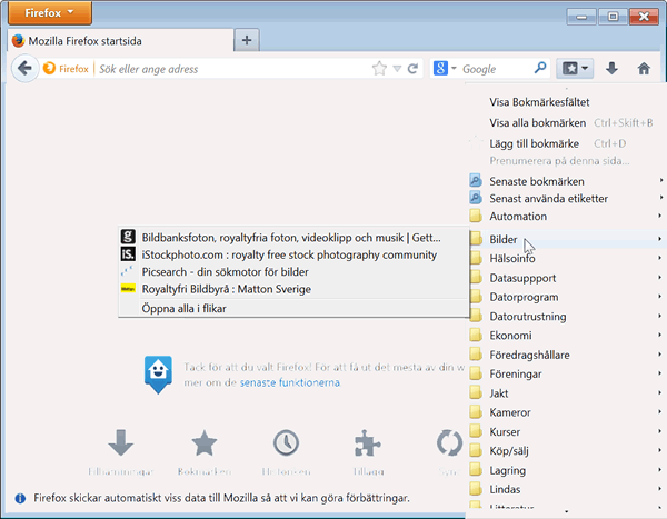 Firefox med bokm&auml;rken
